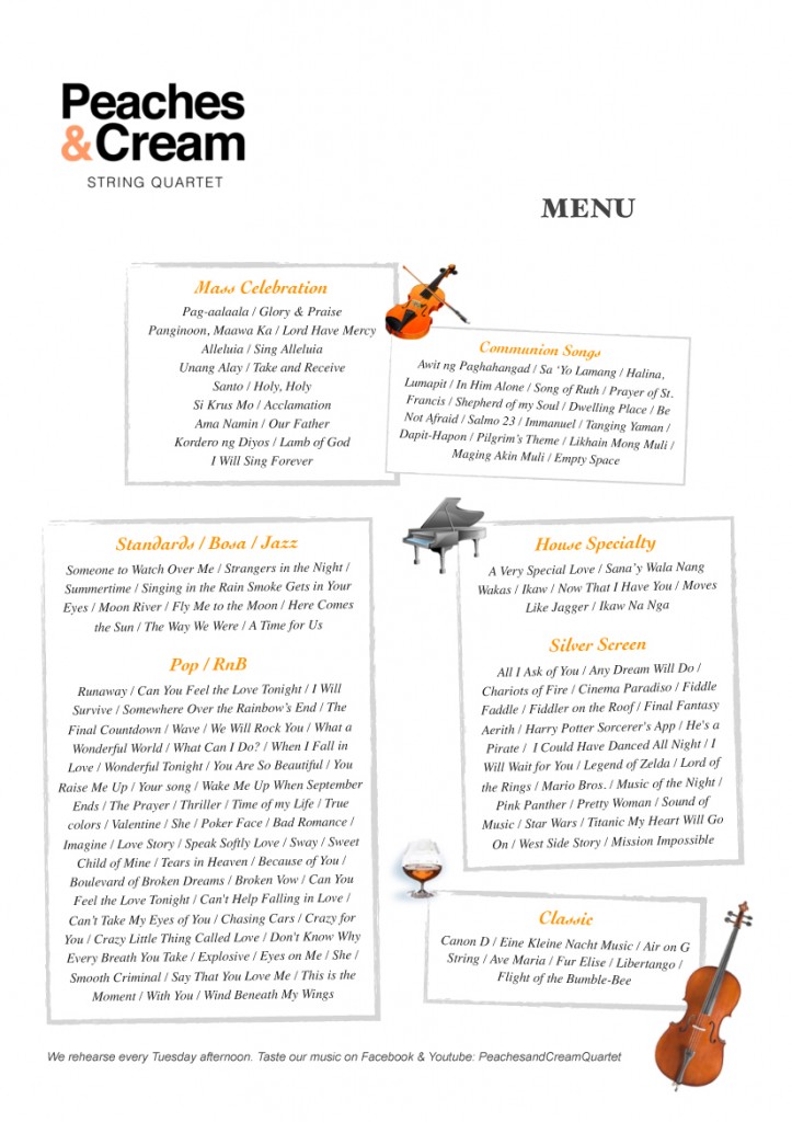 Peaches & Cream String Quartet Music Selection Card